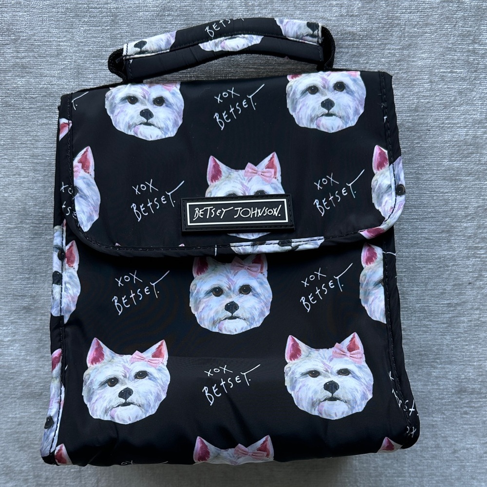 Betsey Johnson Black and White Dog Print Insulated Lunch Bag